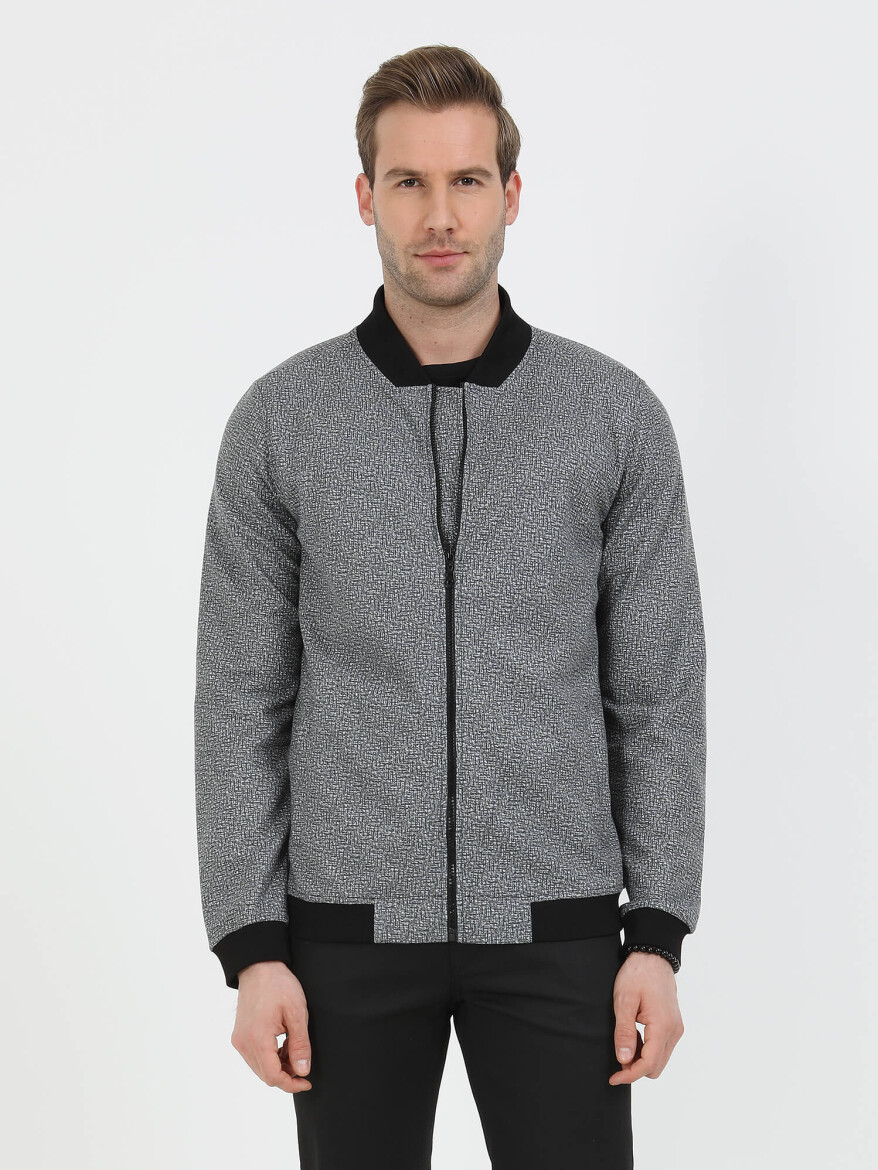 Siyah Regular Fit Casual Örme Mont - 4