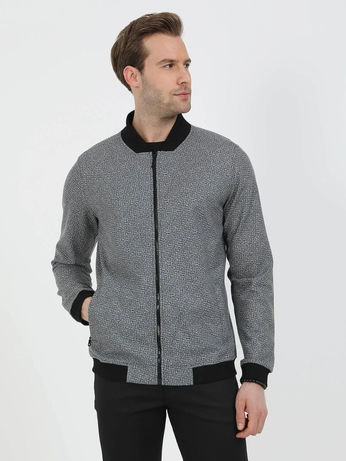 Siyah Regular Fit Casual Örme Mont - 1