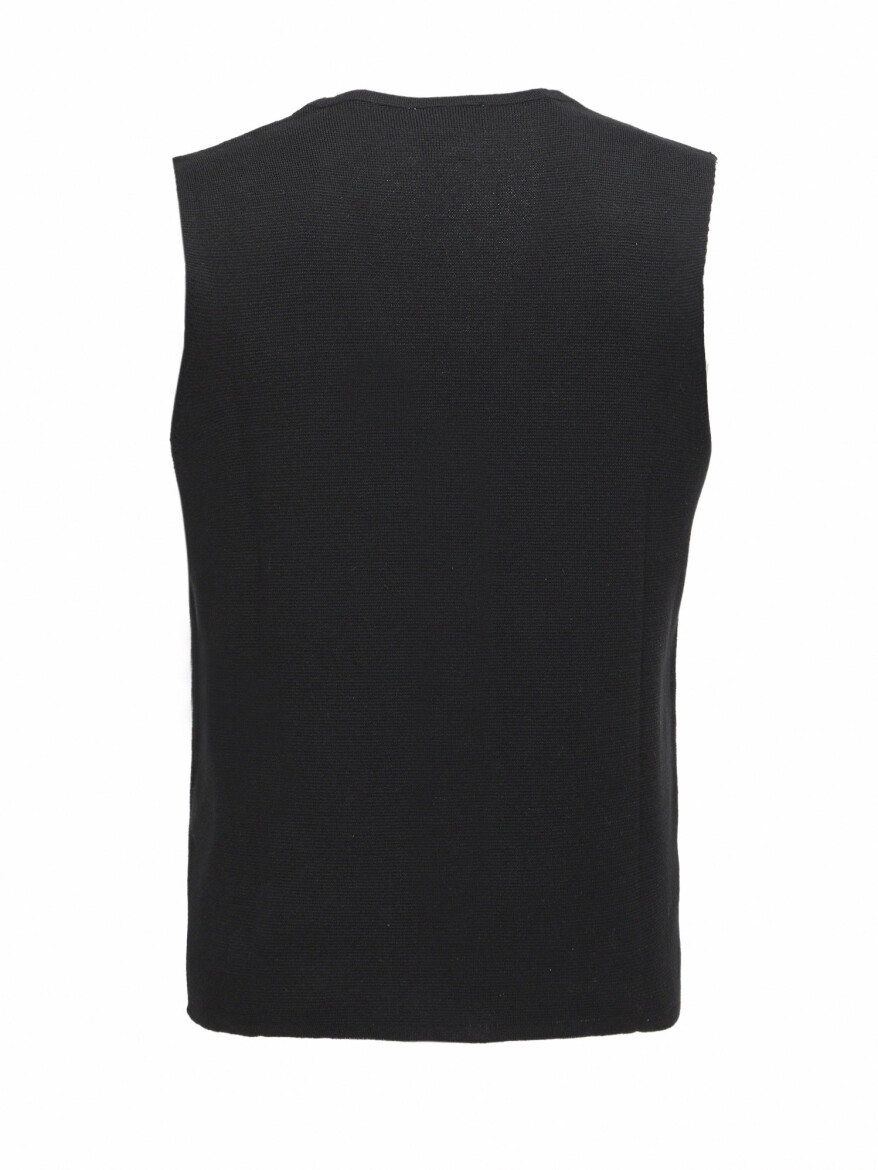 Siyah Regular Fit Casual Örme Triko Yelek - 7