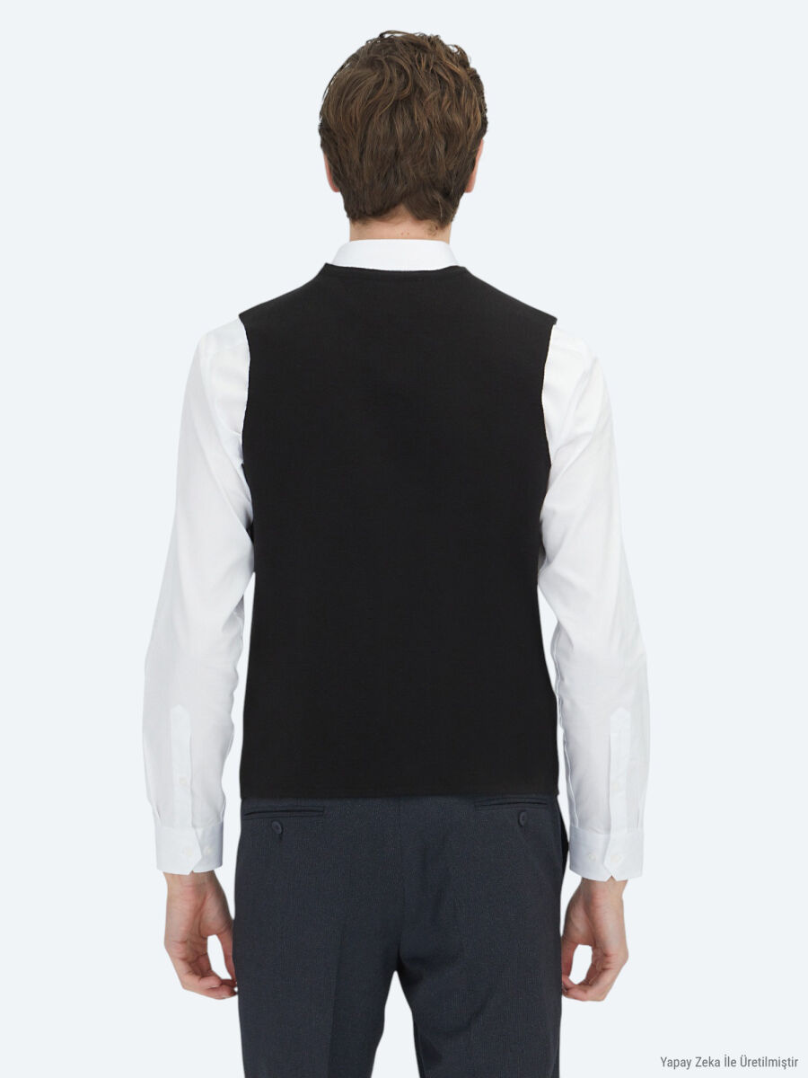 Siyah Regular Fit Casual Örme Triko Yelek - 1