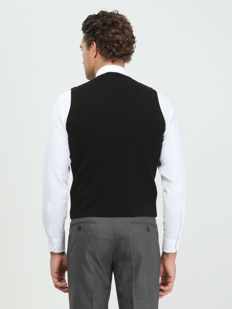 Siyah Regular Fit Casual Örme Triko Yelek - 4