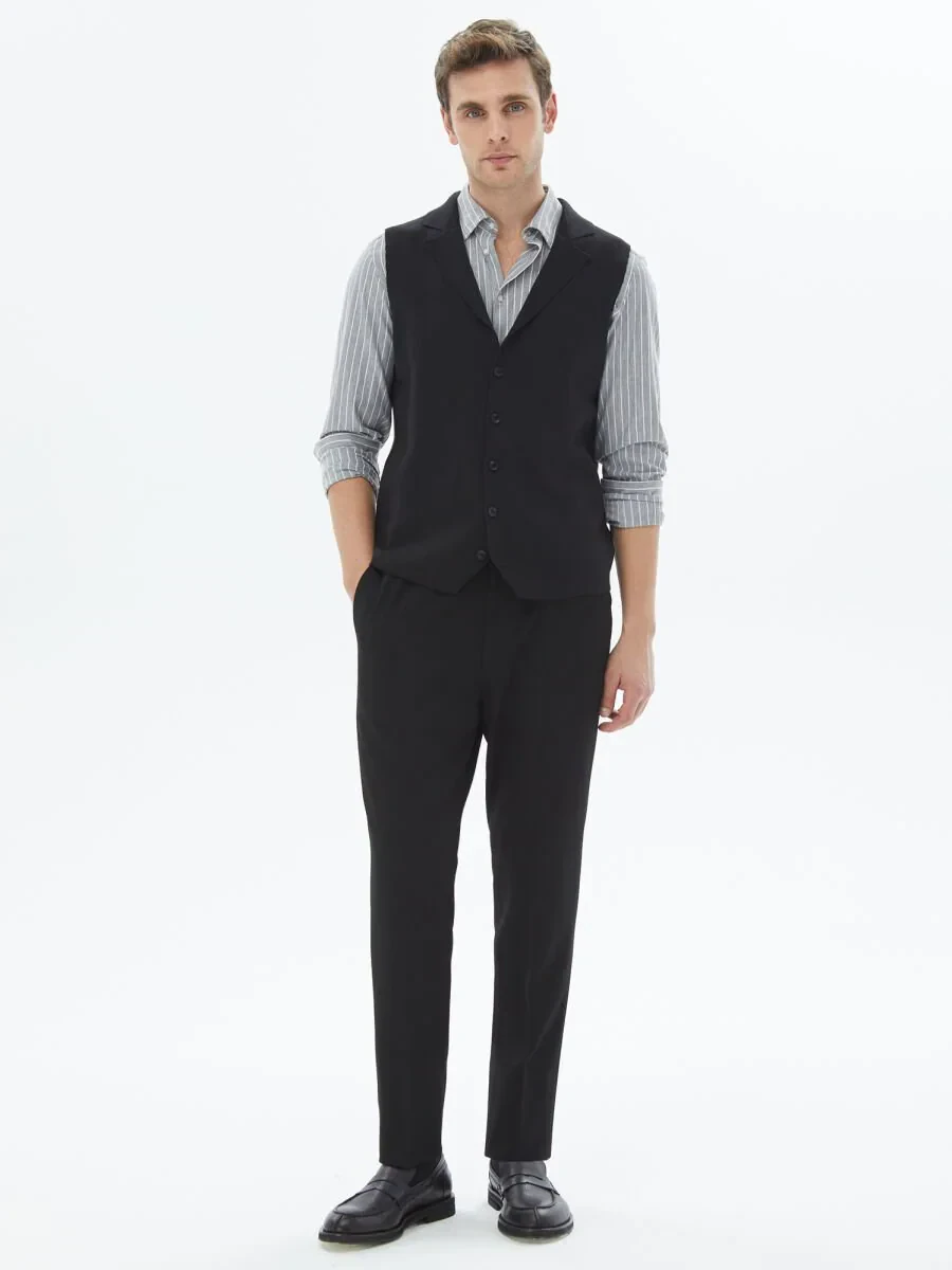 Siyah Regular Fit Casual Örme Triko Yelek - 2