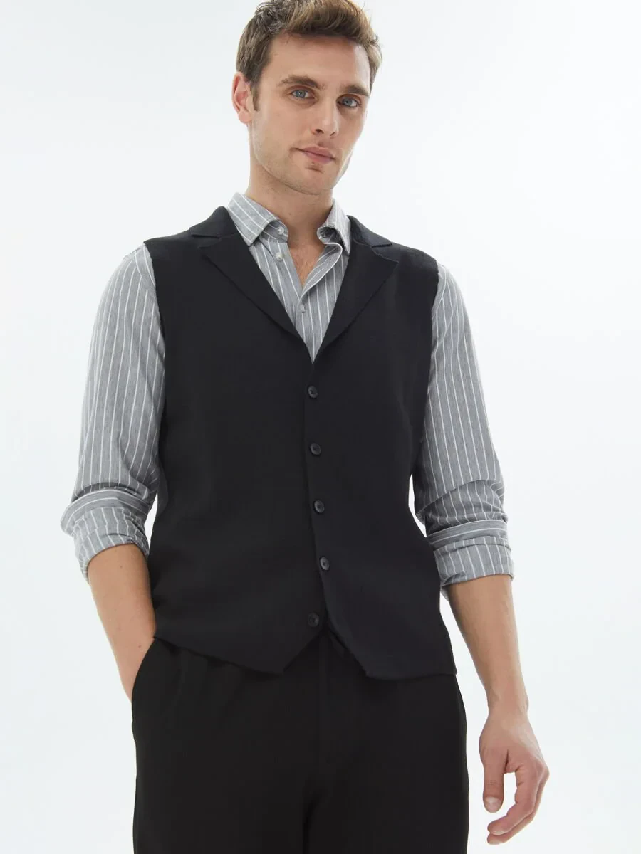Siyah Regular Fit Casual Örme Triko Yelek - 3