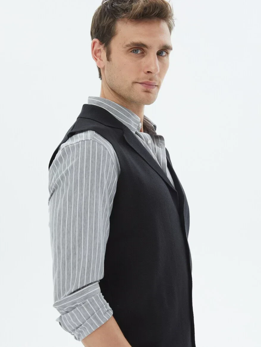 Siyah Regular Fit Casual Örme Triko Yelek - 5