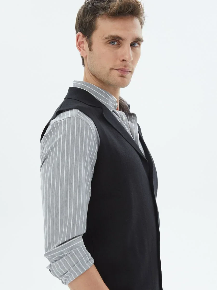 Siyah Regular Fit Casual Örme Triko Yelek - 5