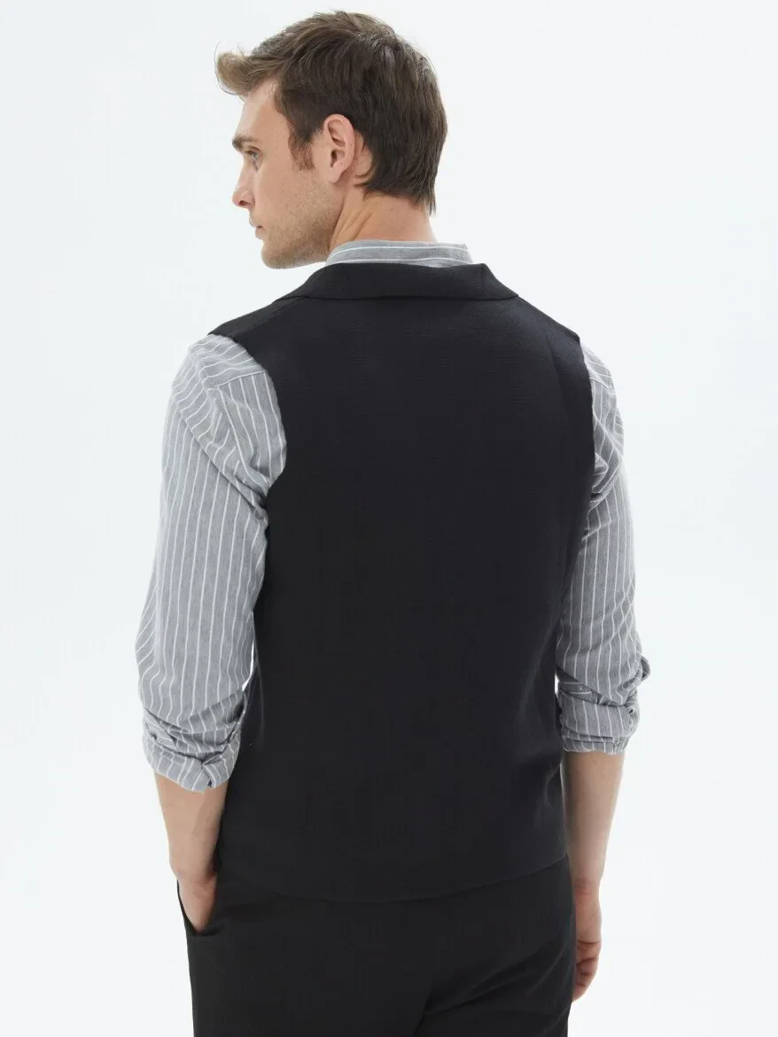 Siyah Regular Fit Casual Örme Triko Yelek - 7