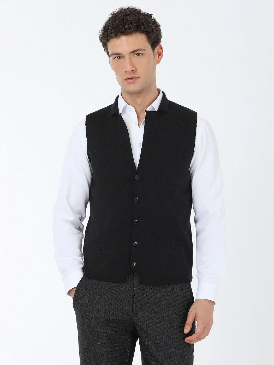 Siyah Regular Fit Casual Örme Triko Yelek - 1