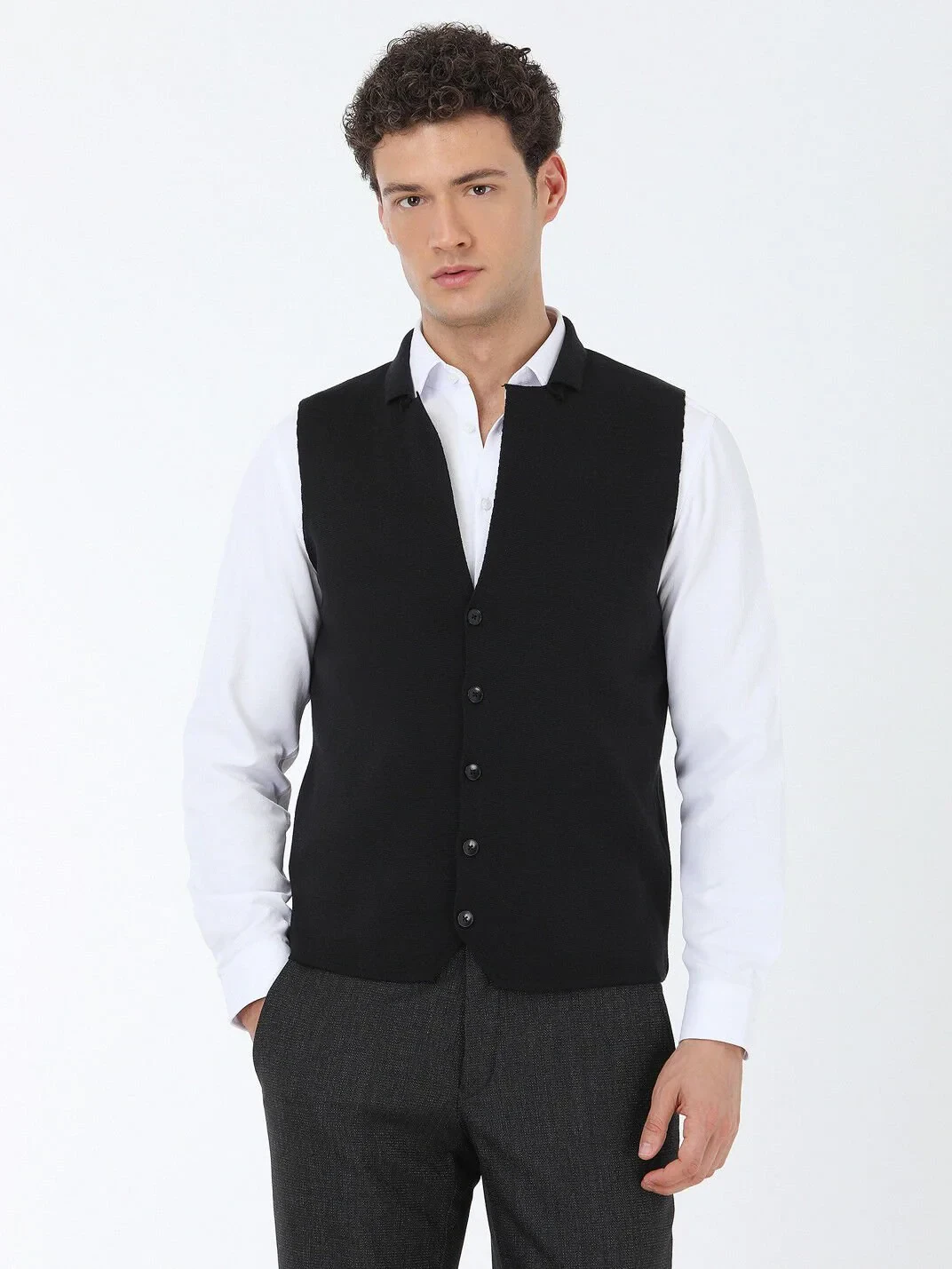 Siyah Regular Fit Casual Örme Triko Yelek - 1