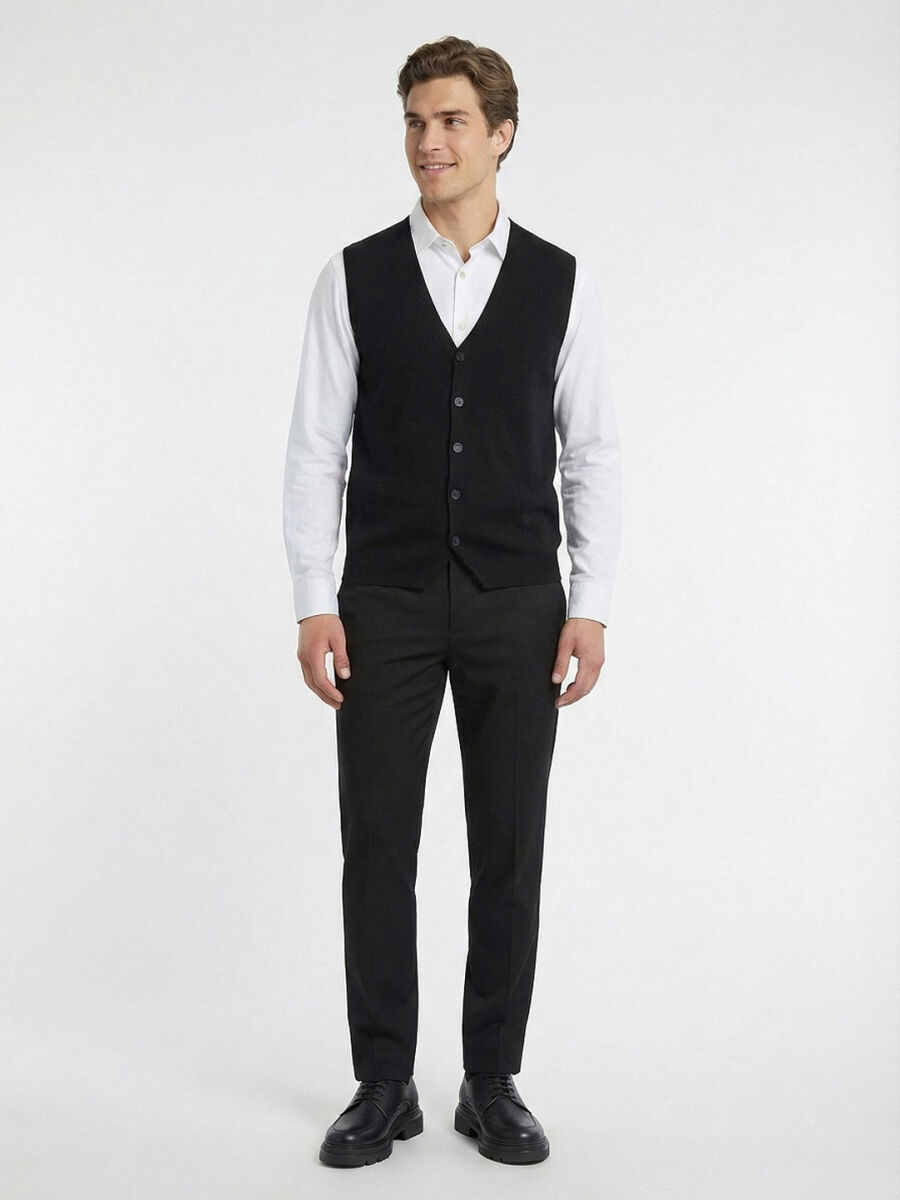 Siyah Regular Fit Casual Örme Triko Yelek - 2