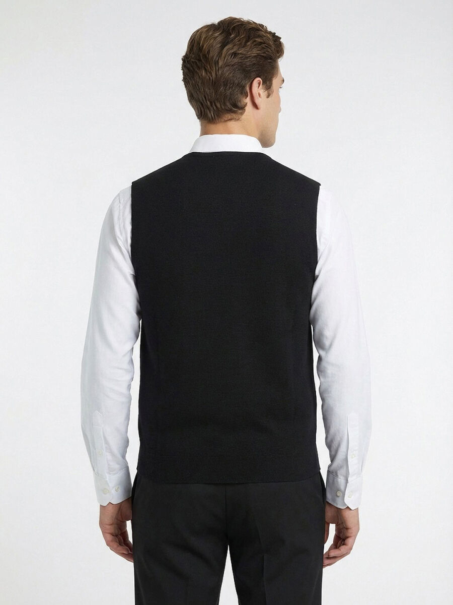 Siyah Regular Fit Casual Örme Triko Yelek - 5