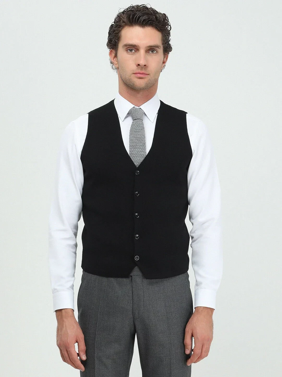 Siyah Regular Fit Casual Örme Triko Yelek - 2