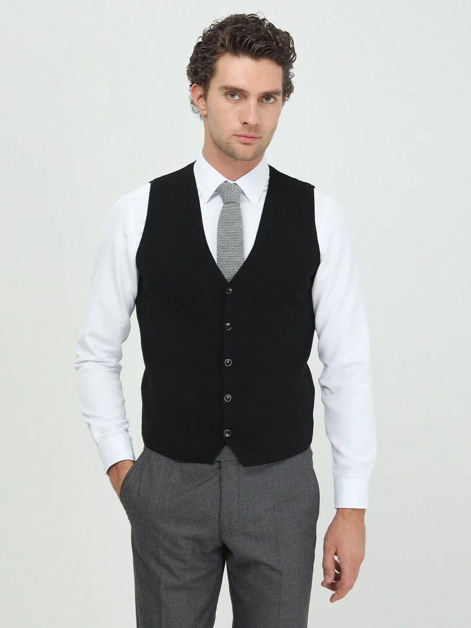 Siyah Regular Fit Casual Örme Triko Yelek - 3