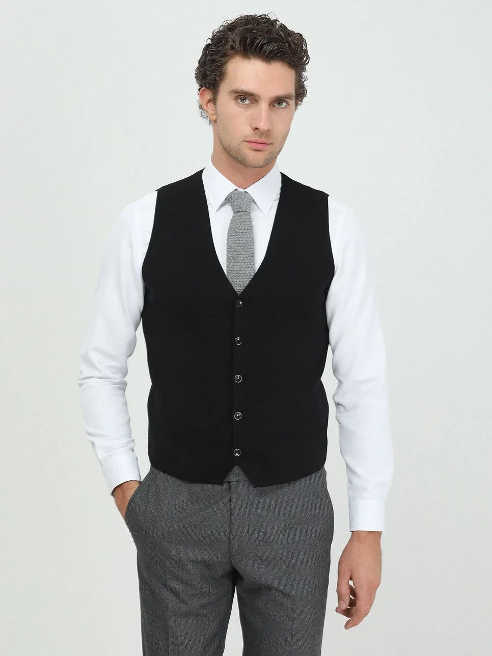 Siyah Regular Fit Casual Örme Triko Yelek - 3