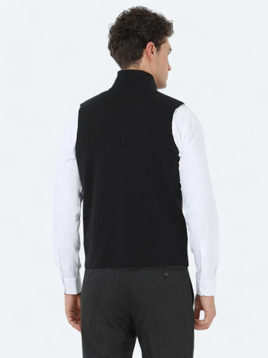 Siyah Regular Fit Casual Örme Triko Yelek - 4