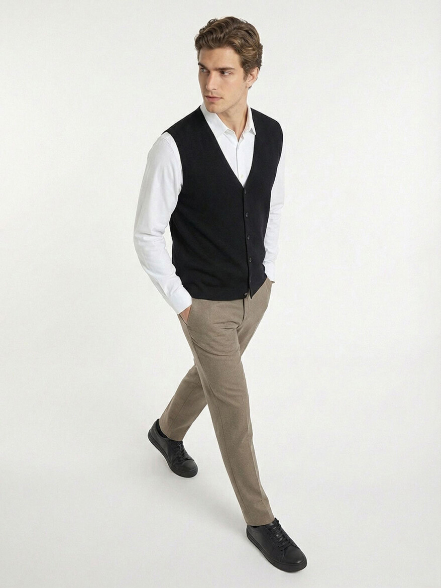 Siyah Regular Fit Casual Örme Triko Yelek - 1