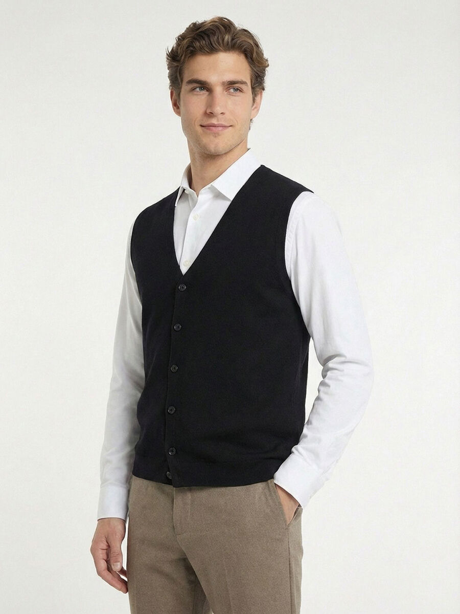 Siyah Regular Fit Casual Örme Triko Yelek - 2