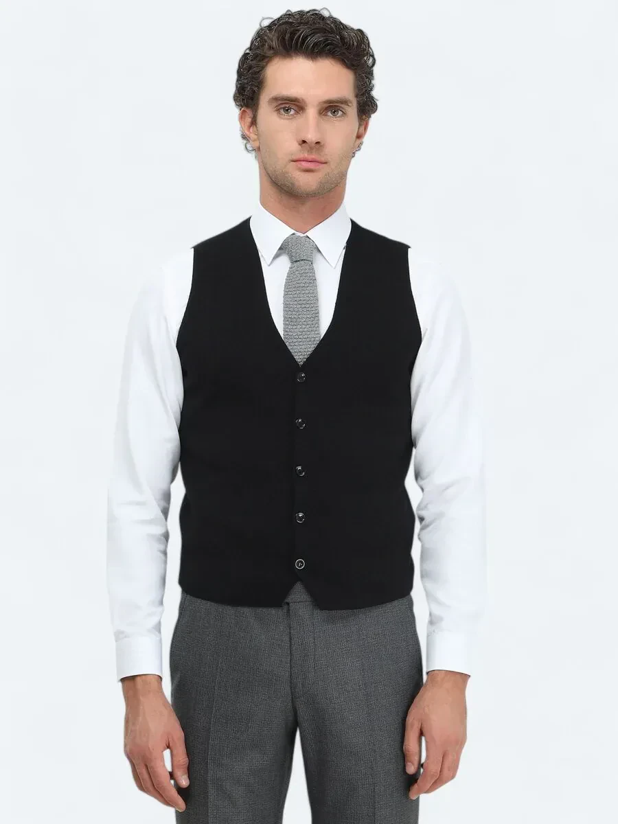 Siyah Regular Fit Casual Örme Triko Yelek - 2