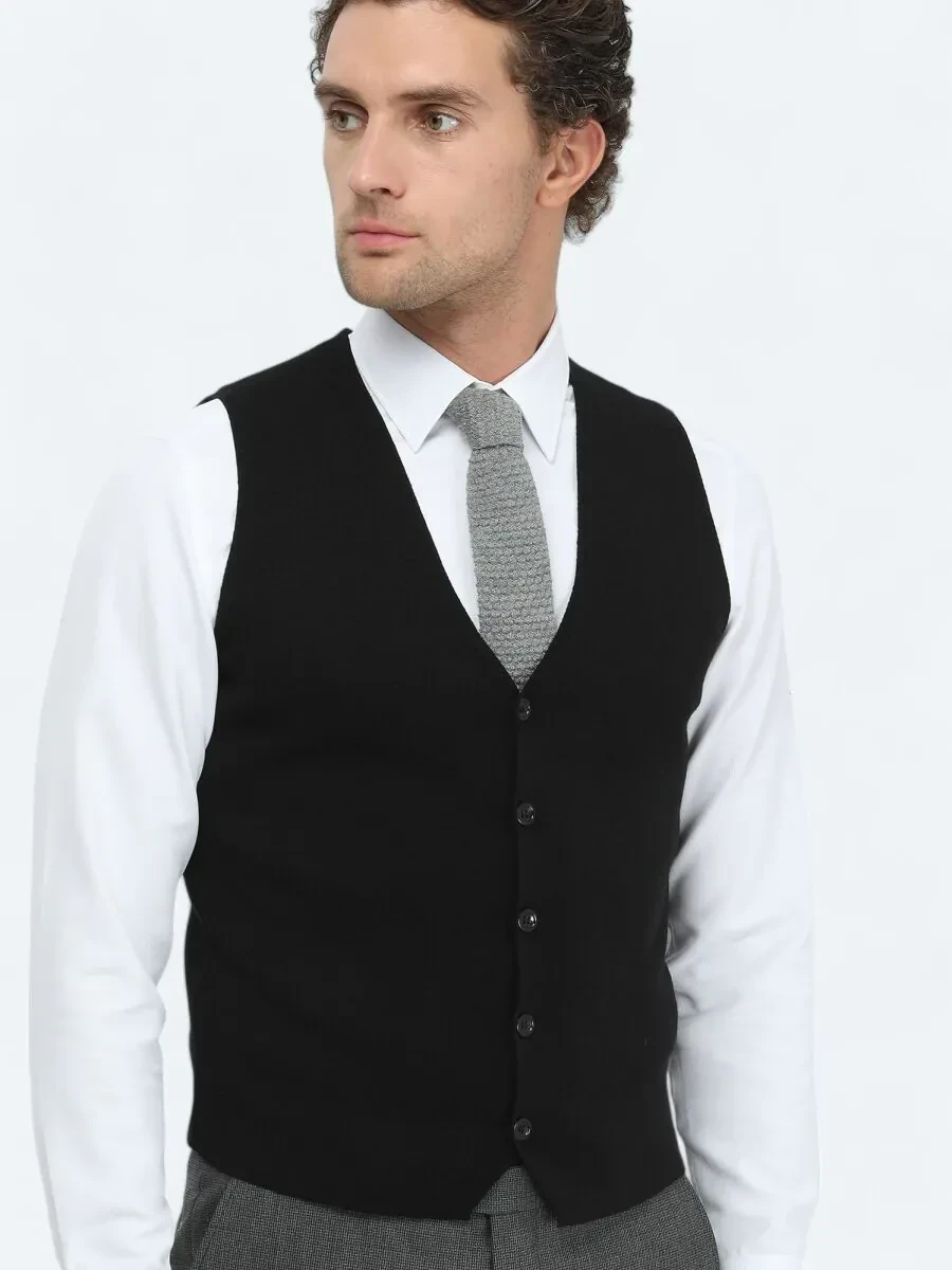 Siyah Regular Fit Casual Örme Triko Yelek - 3