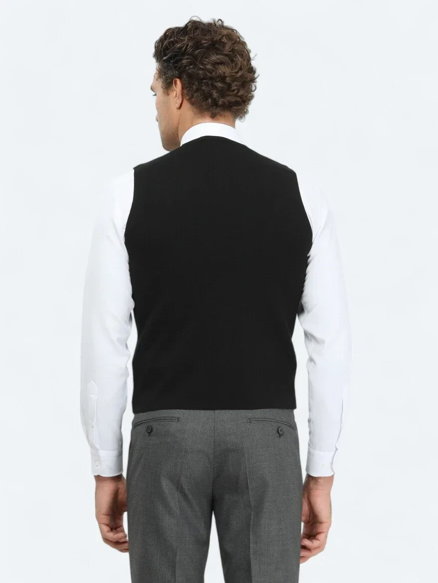 Siyah Regular Fit Casual Örme Triko Yelek 