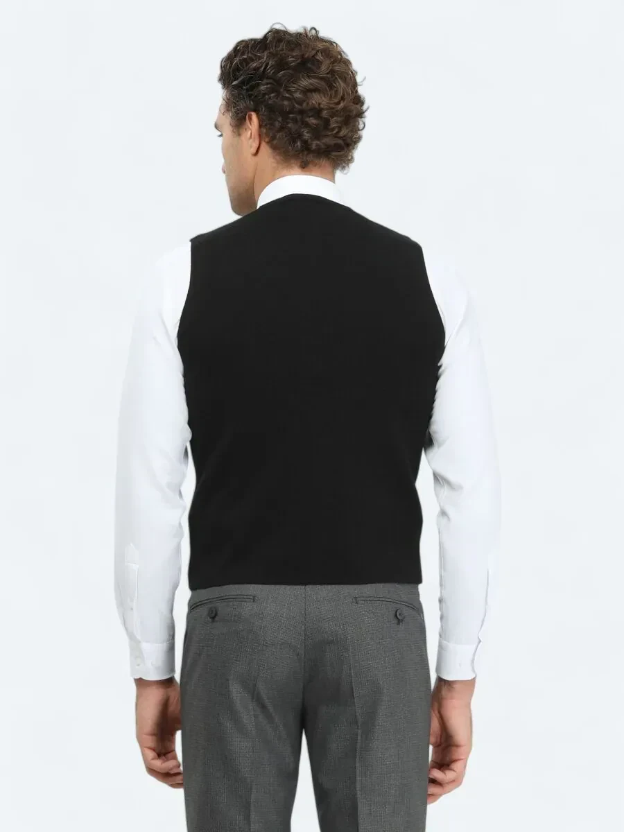 Siyah Regular Fit Casual Örme Triko Yelek - 4