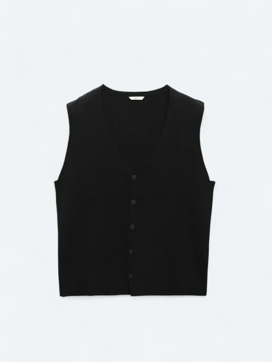 Siyah Regular Fit Casual Örme Triko Yelek - 5