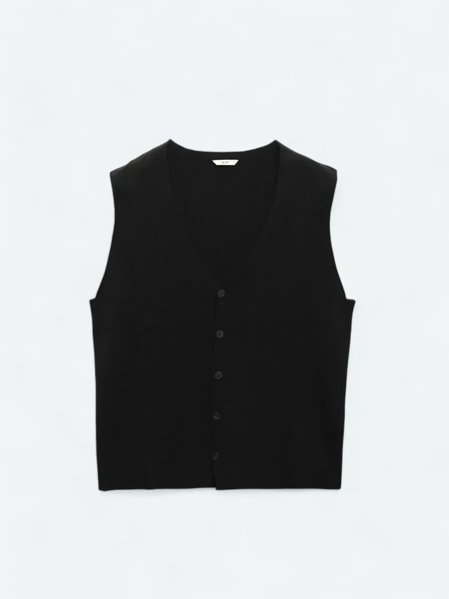Siyah Regular Fit Casual Örme Triko Yelek - 5