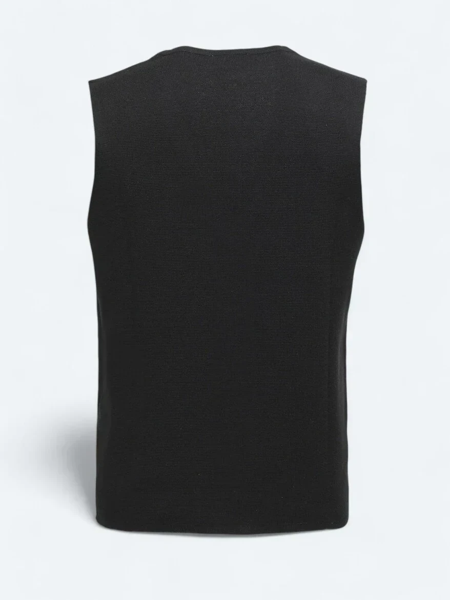 Siyah Regular Fit Casual Örme Triko Yelek - 6