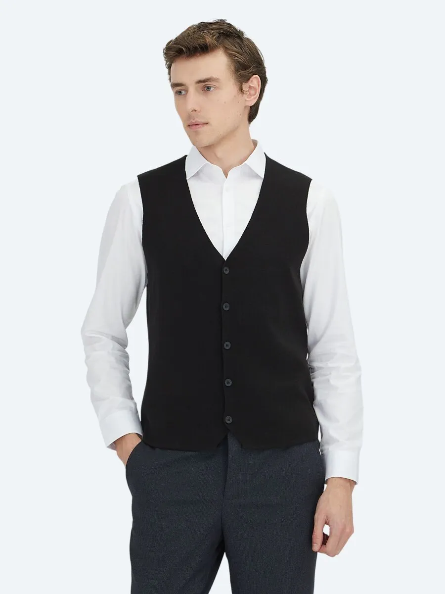 Siyah Regular Fit Casual Örme Triko Yelek - 2