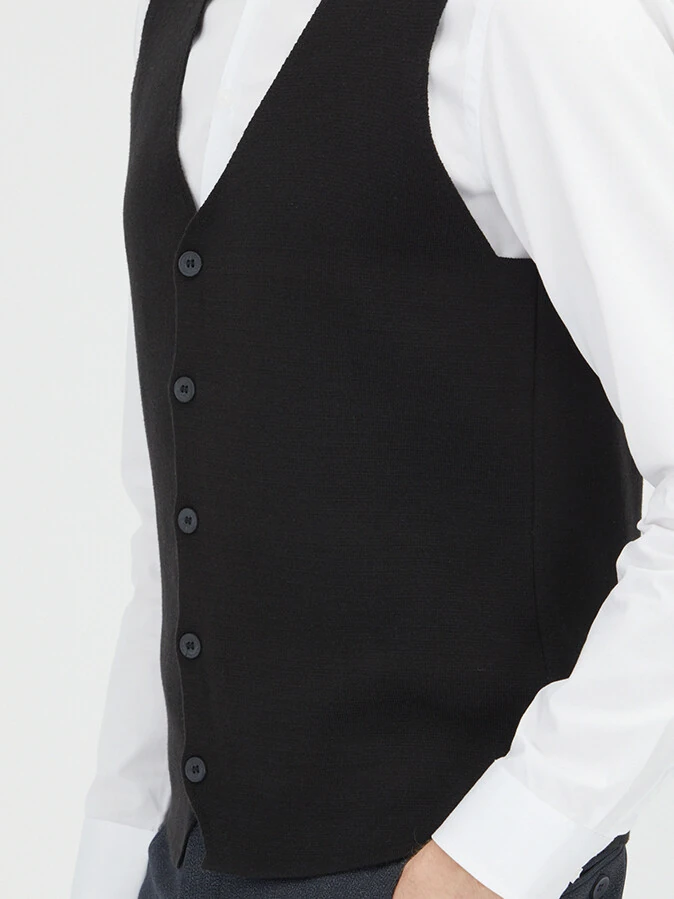 Siyah Regular Fit Casual Örme Triko Yelek - 3