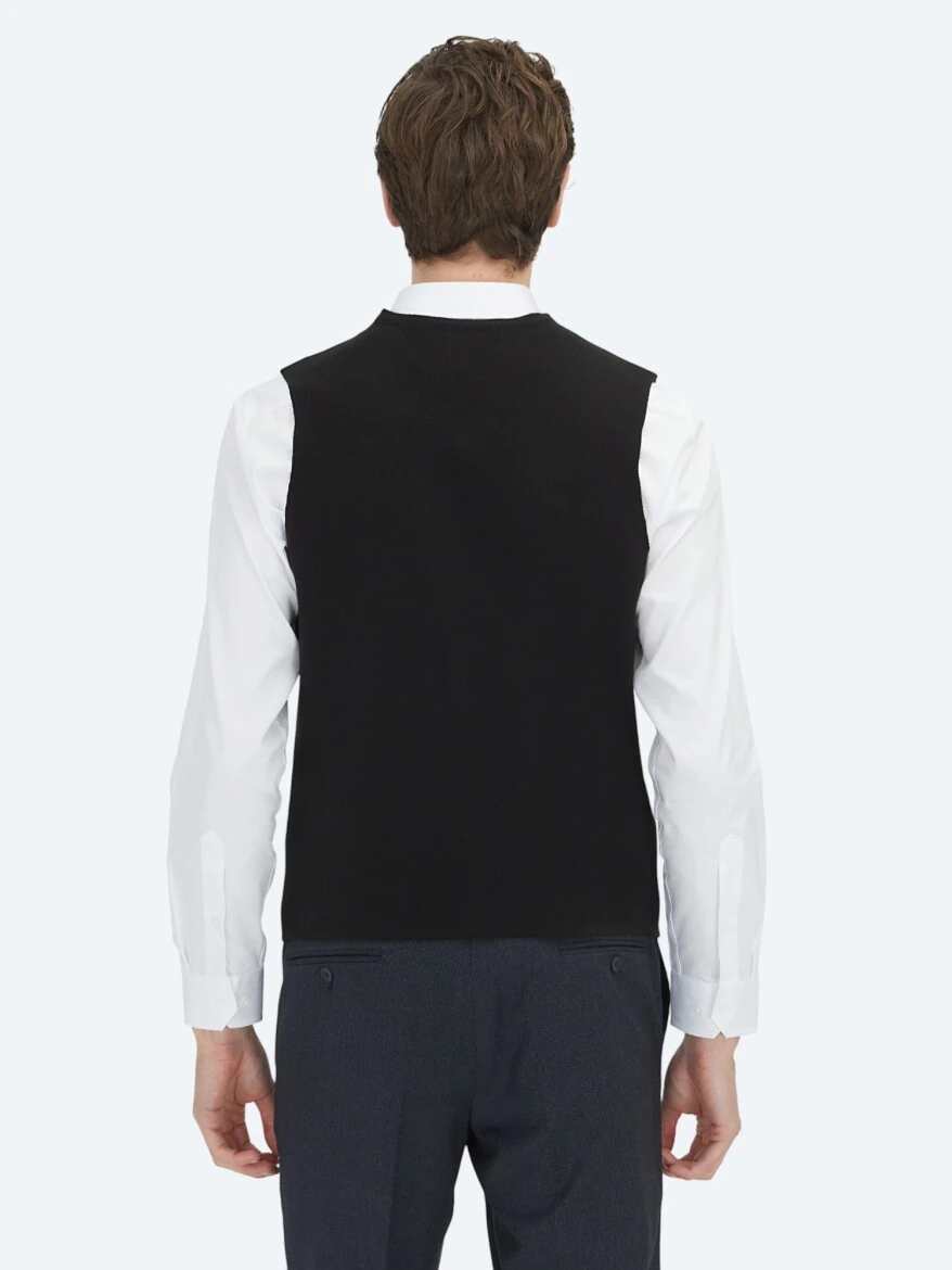 Siyah Regular Fit Casual Örme Triko Yelek - 4