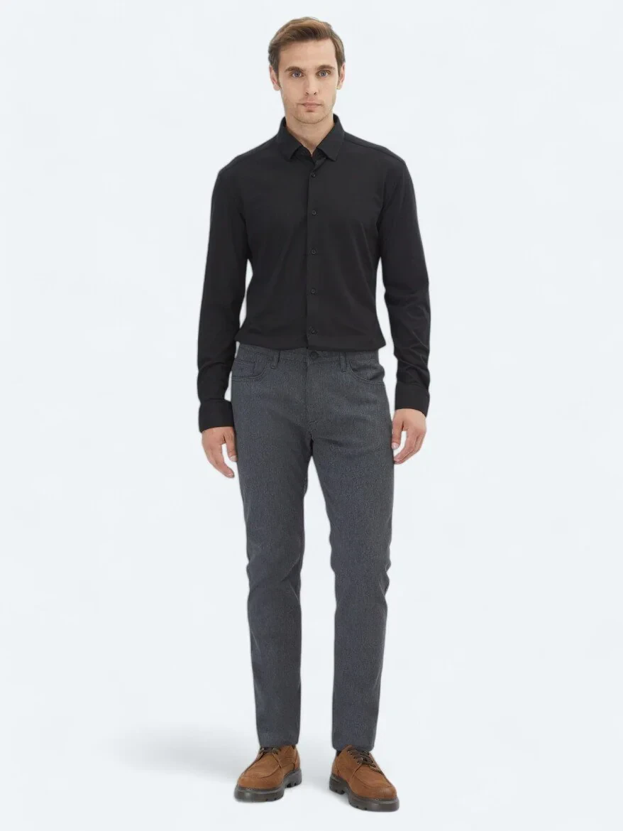 Siyah Regular Fit Casual Pamuk Karışımlı Gömlek - 2