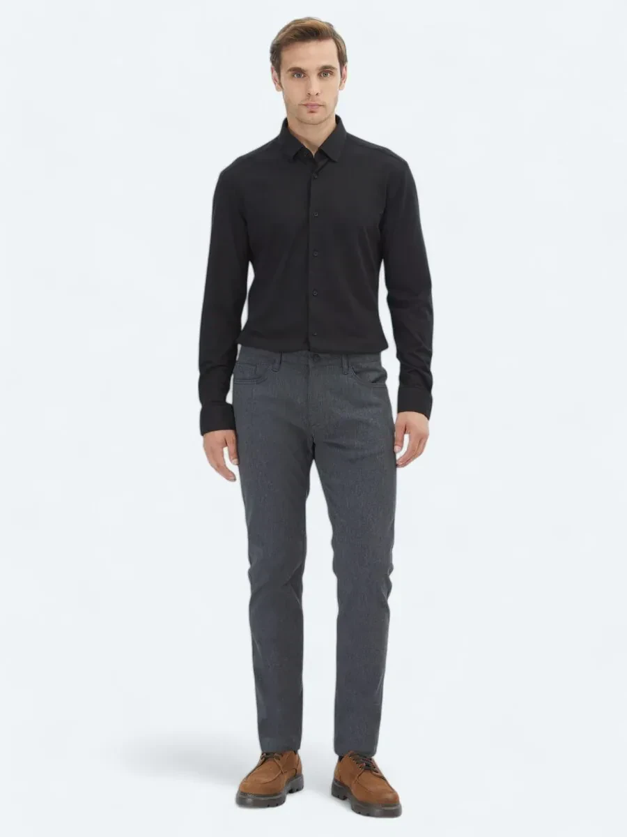 Siyah Regular Fit Casual Pamuk Karışımlı Gömlek - 2