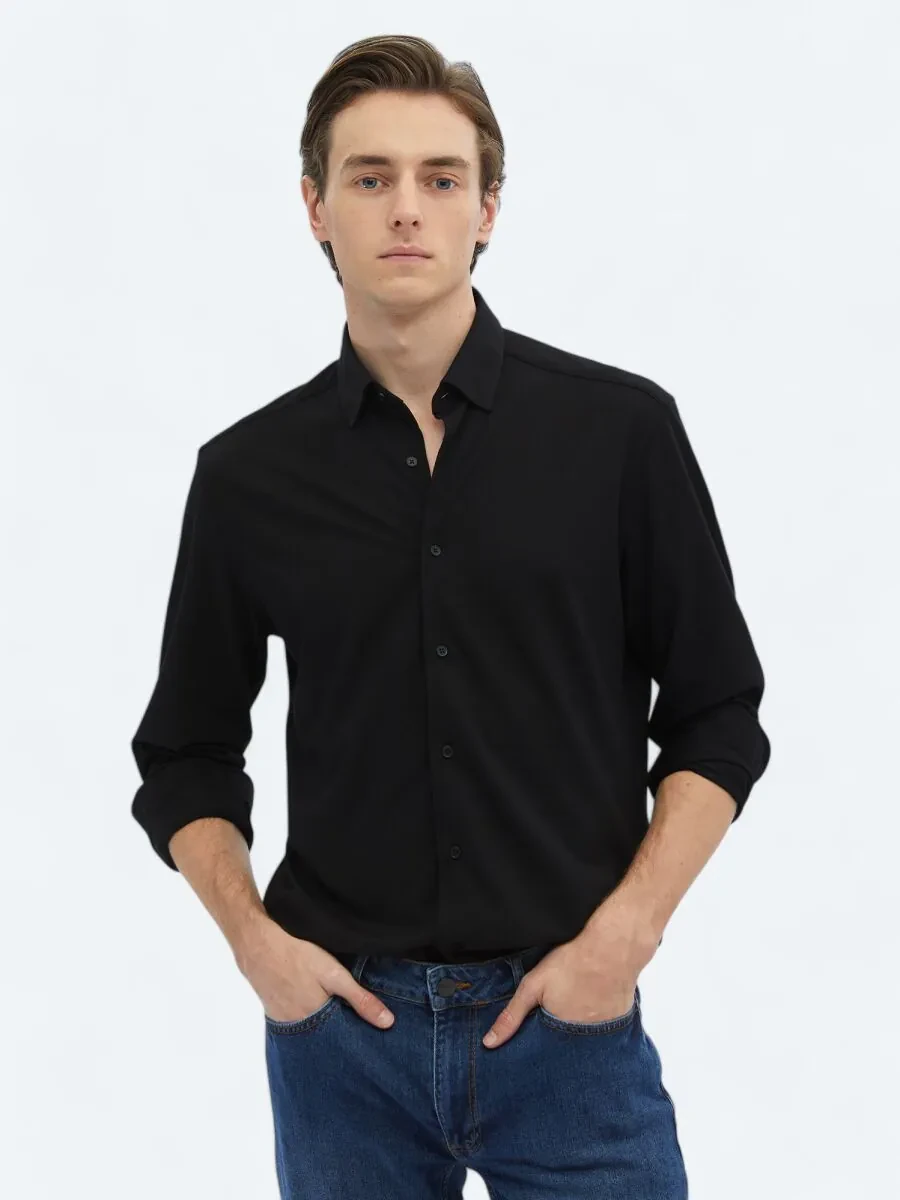 Siyah Regular Fit Casual Pamuk Karışımlı Gömlek - 1