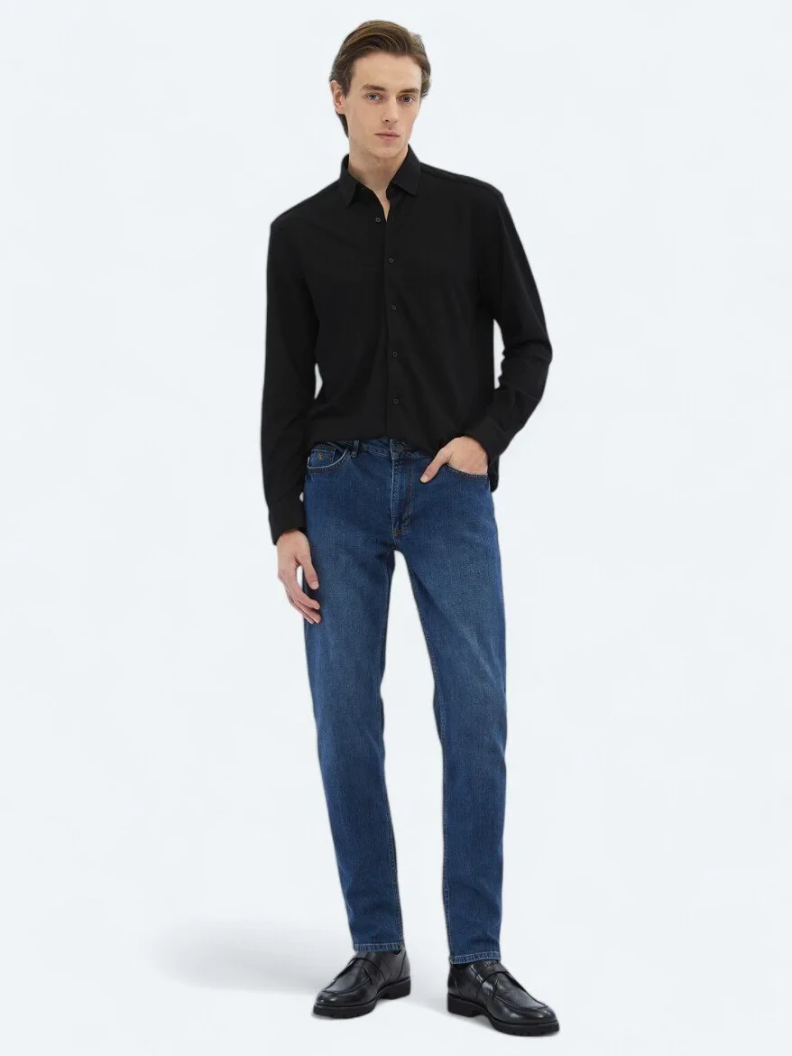 Siyah Regular Fit Casual Pamuk Karışımlı Gömlek - 2