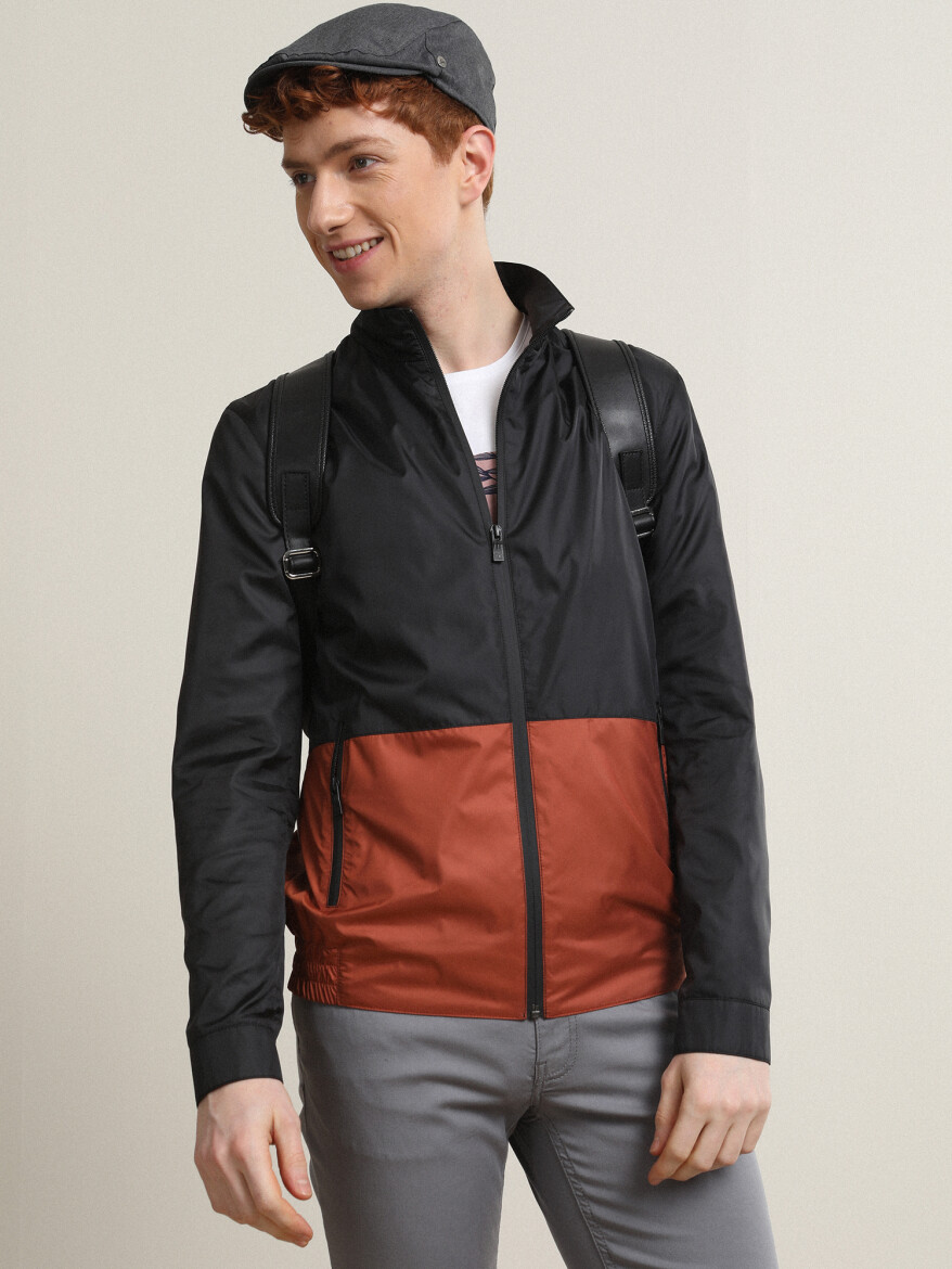 Siyah Regular Fit Dik Yaka Casual Dokuma Mont - 1