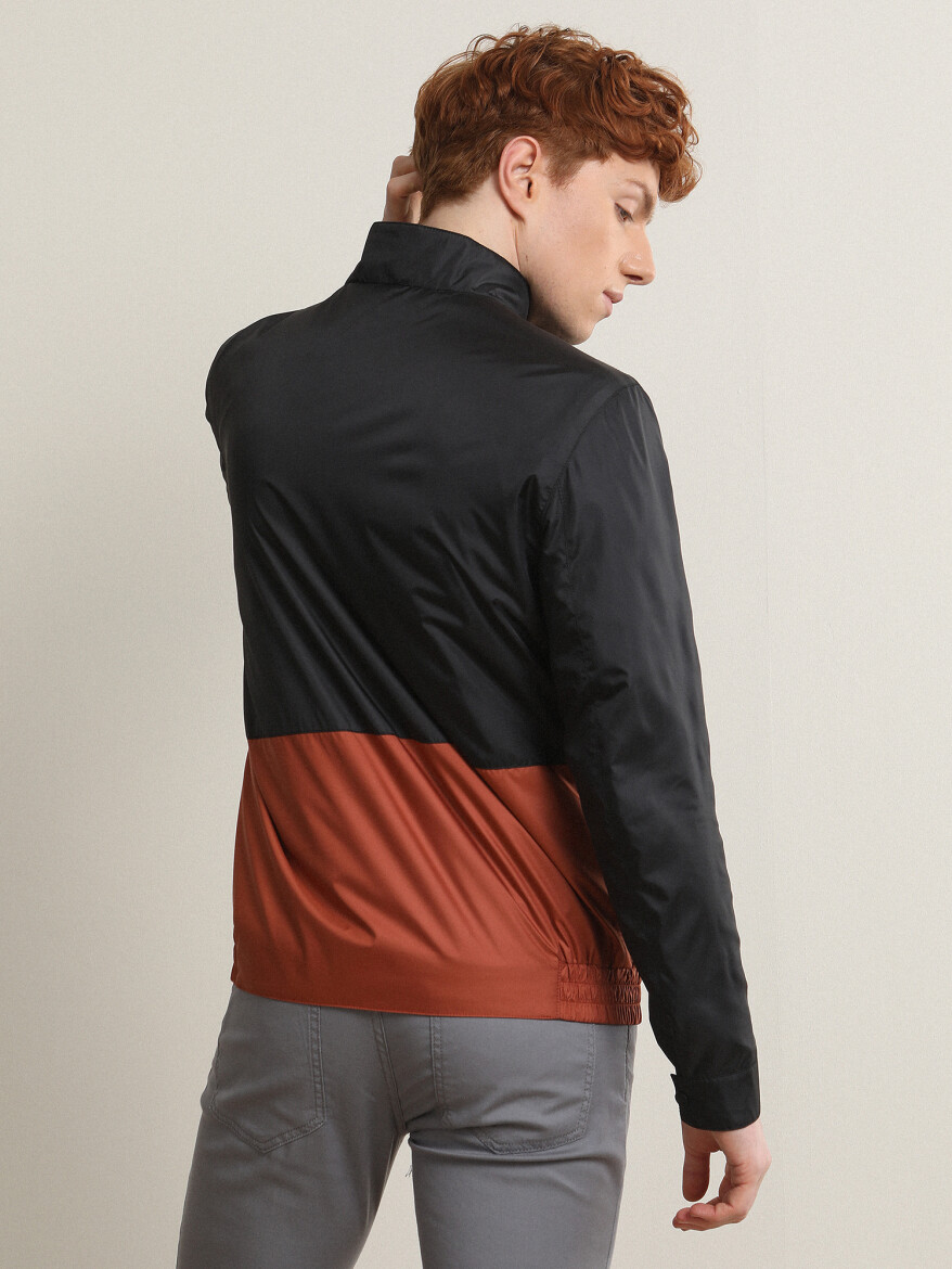 Siyah Regular Fit Dik Yaka Casual Dokuma Mont - 5