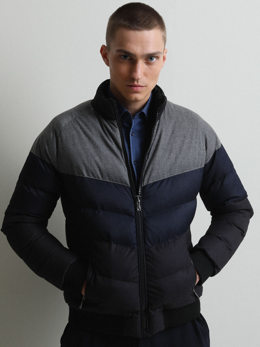 Siyah Regular Fit Dik Yaka Casual Dokuma Mont - 1