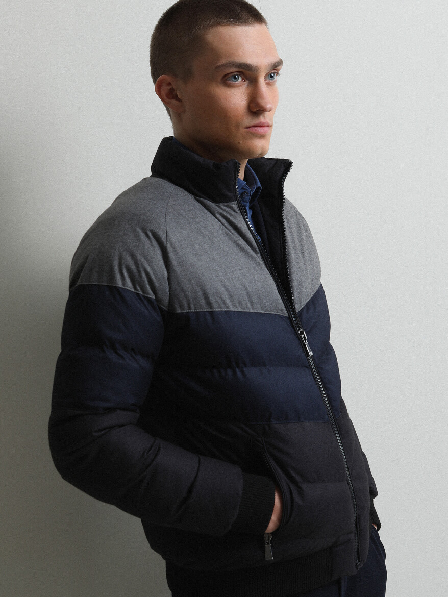 Siyah Regular Fit Dik Yaka Casual Dokuma Mont - 3