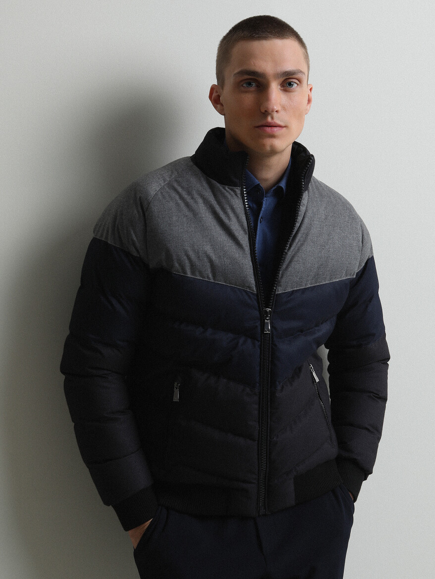 Siyah Regular Fit Dik Yaka Casual Dokuma Mont - 4