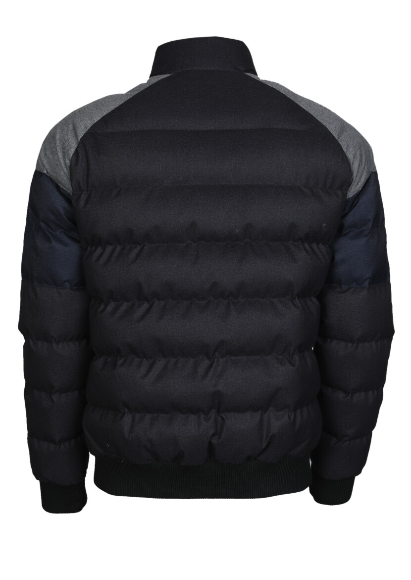 Siyah Regular Fit Dik Yaka Casual Dokuma Mont - 7