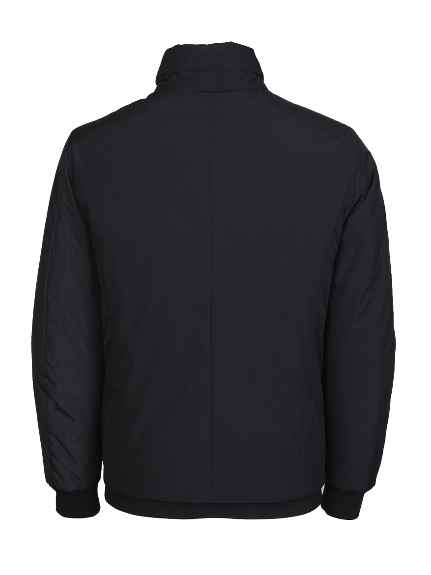 Siyah Regular Fit Dik Yaka Casual Dokuma Mont - 7