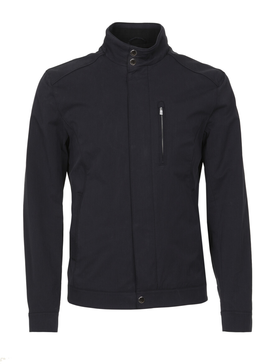 Siyah Regular Fit Dik Yaka Casual Dokuma Mont 