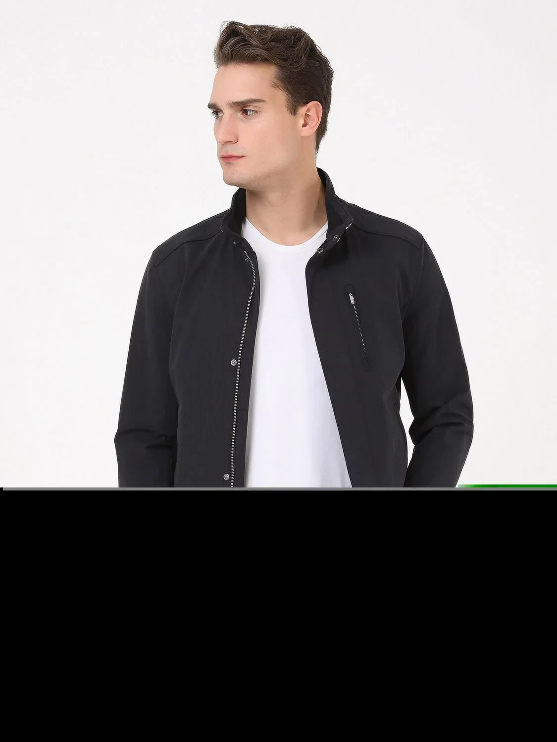 Siyah Regular Fit Dik Yaka Casual Dokuma Mont - 2
