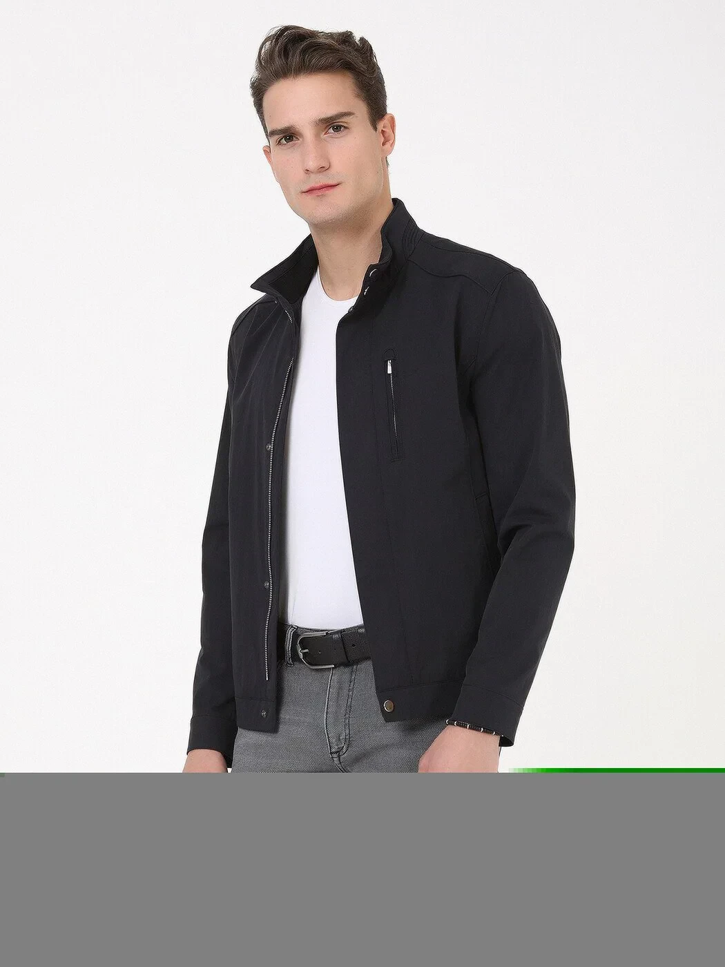 Siyah Regular Fit Dik Yaka Casual Dokuma Mont - 4