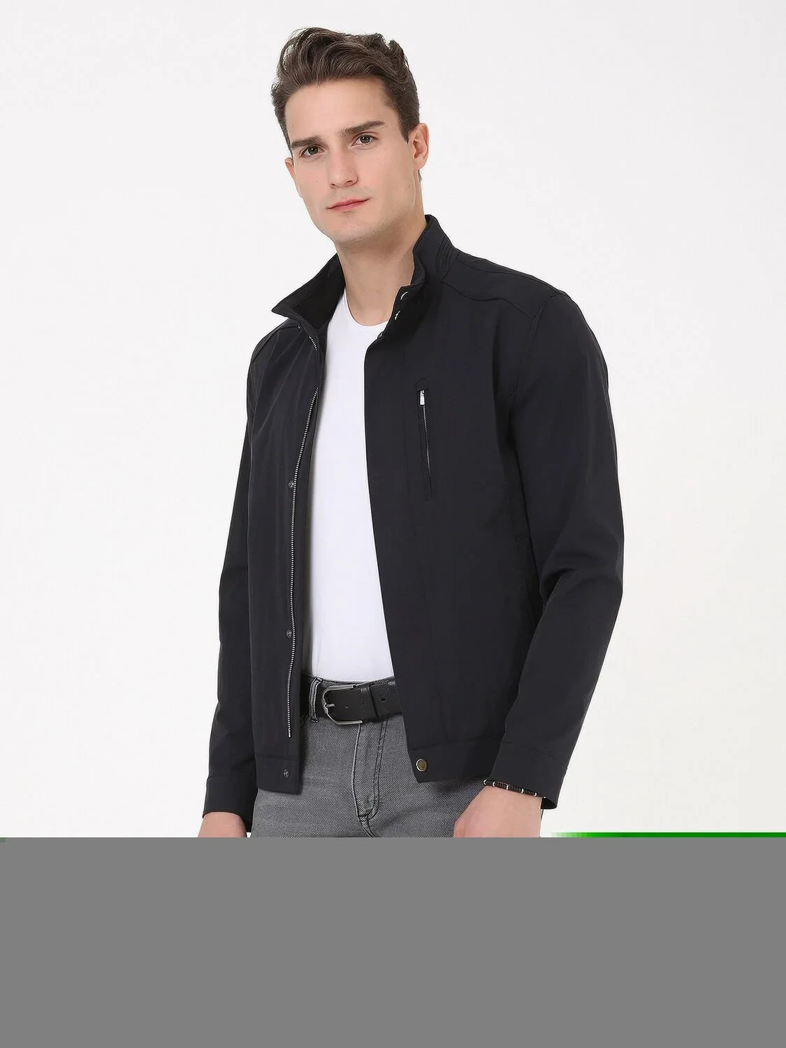 Siyah Regular Fit Dik Yaka Casual Dokuma Mont - 4