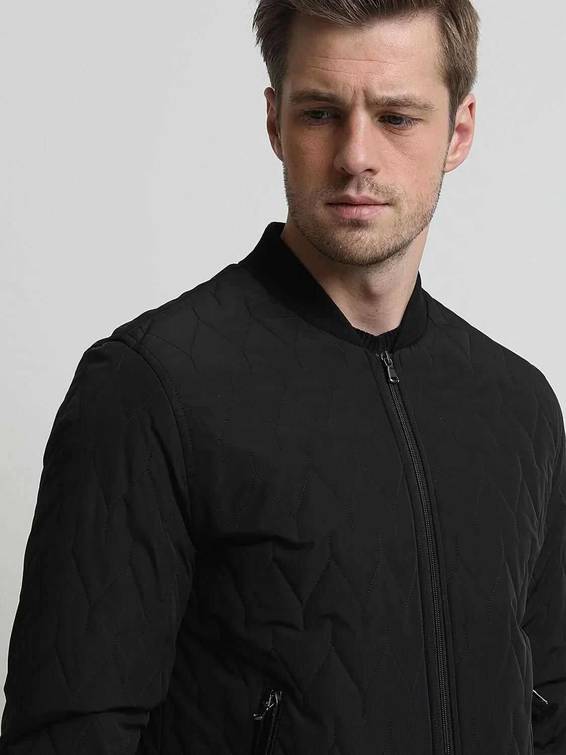 Siyah Regular Fit Dik Yaka Casual Dokuma Mont - 2