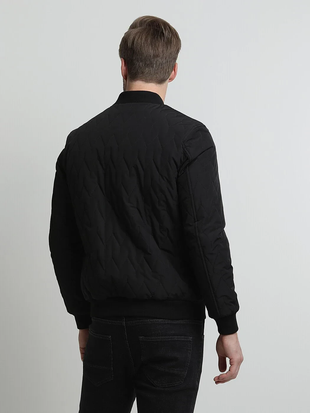 Siyah Regular Fit Dik Yaka Casual Dokuma Mont - 4