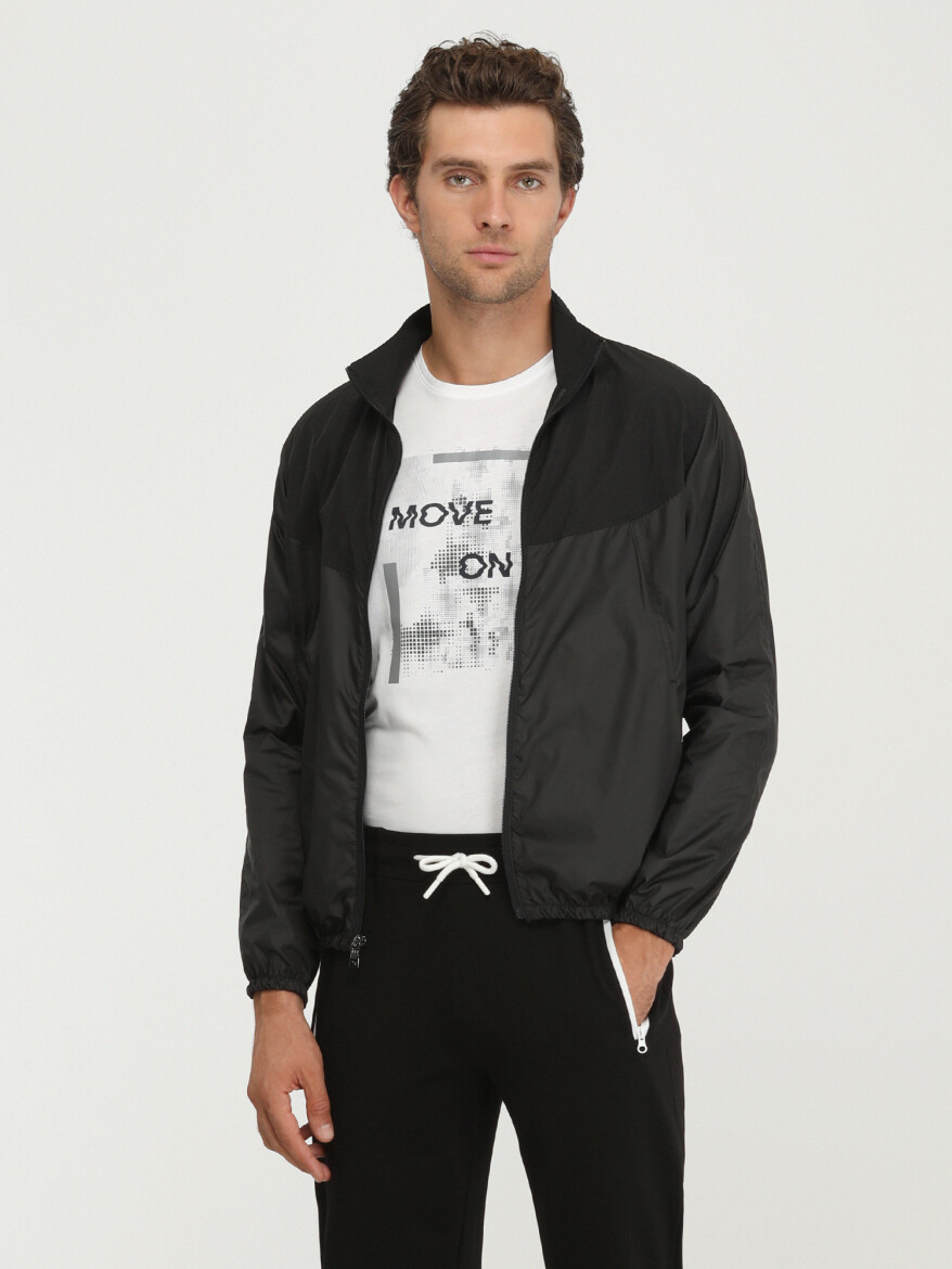 Siyah Regular Fit Dik Yaka Casual Dokuma Mont - 1