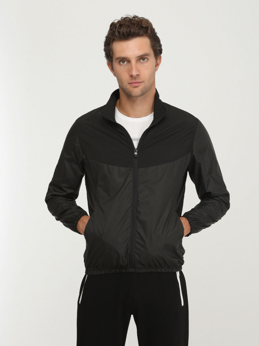 Siyah Regular Fit Dik Yaka Casual Dokuma Mont - 2