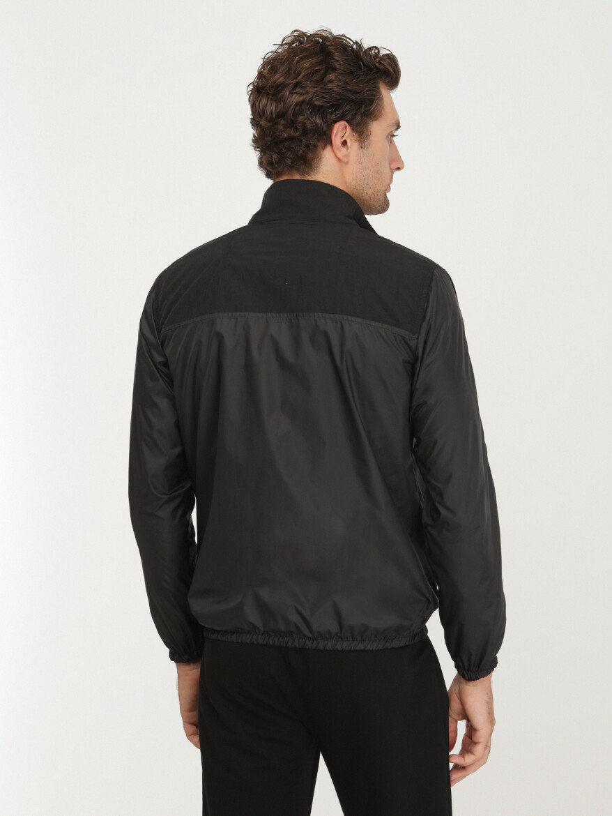 Siyah Regular Fit Dik Yaka Casual Dokuma Mont - 4